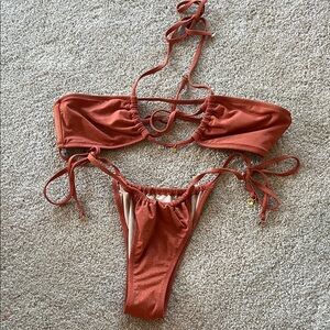Victoria’s Secret small bikini set orange shimmer sparkle cheeky bottoms string